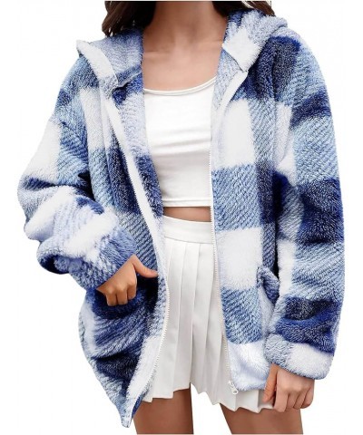 Women's Fleece Plaid Jacket Coats Casual Comfy Button Down Shacket Fuzzy Coat Warm Outwear Blue_02 Zip Up Hoodies $9.91 Jackets