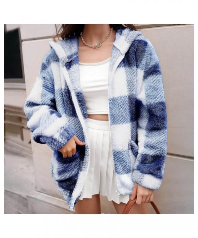 Women's Fleece Plaid Jacket Coats Casual Comfy Button Down Shacket Fuzzy Coat Warm Outwear Blue_02 Zip Up Hoodies $9.91 Jackets