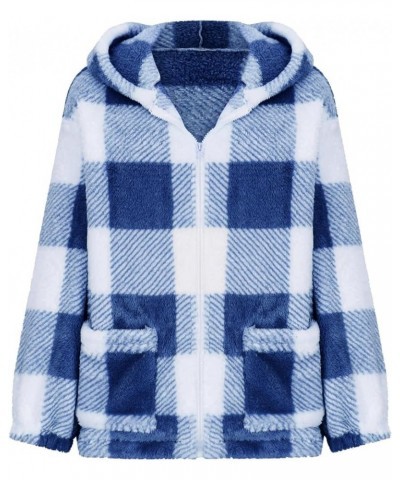 Women's Fleece Plaid Jacket Coats Casual Comfy Button Down Shacket Fuzzy Coat Warm Outwear Blue_02 Zip Up Hoodies $9.91 Jackets