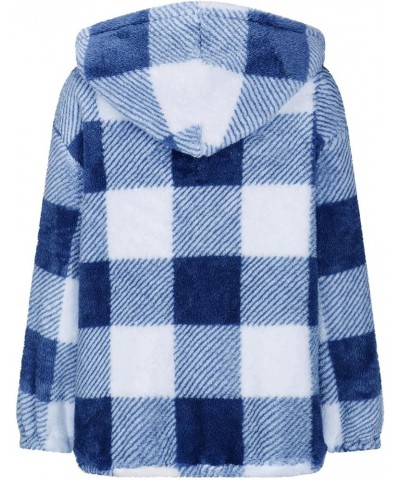 Women's Fleece Plaid Jacket Coats Casual Comfy Button Down Shacket Fuzzy Coat Warm Outwear Blue_02 Zip Up Hoodies $9.91 Jackets