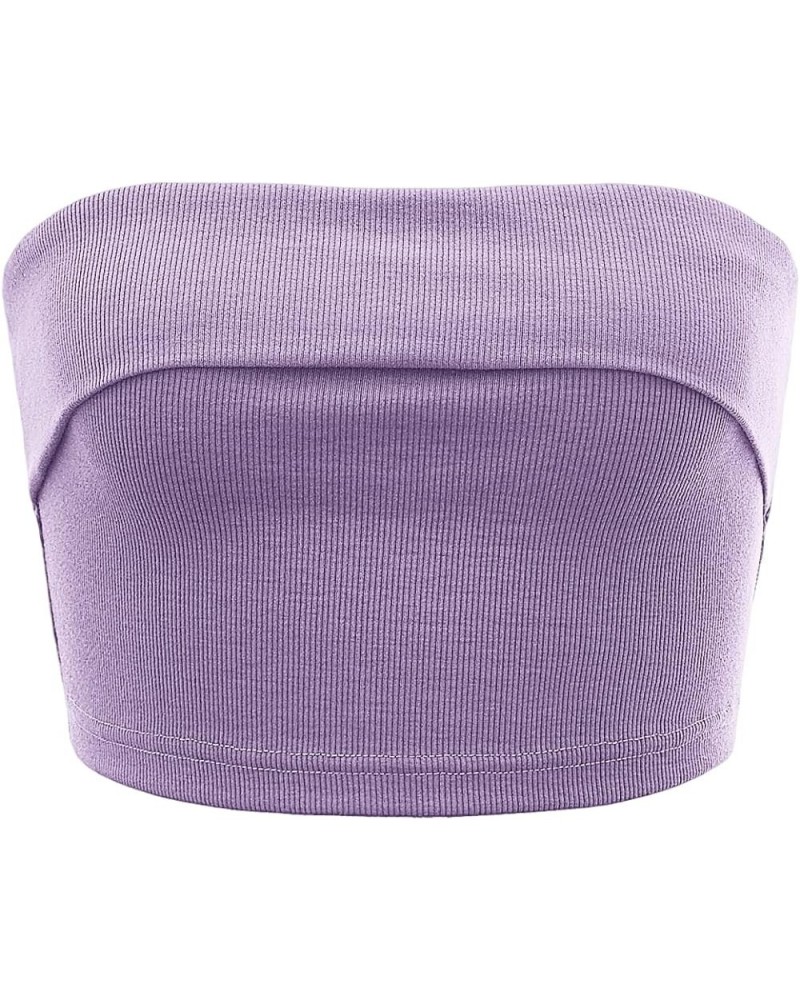 Women's Ribbed Knit Basic Y2K Crop Tube Top Sleeveless Strapless Casual Summer Tops Solid Lilac Purple $10.12 Tanks