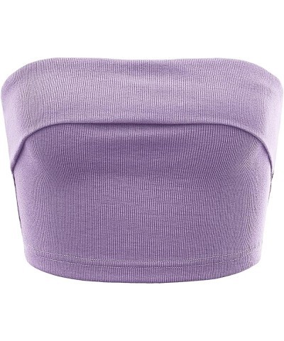 Women's Ribbed Knit Basic Y2K Crop Tube Top Sleeveless Strapless Casual Summer Tops Solid Lilac Purple $10.12 Tanks