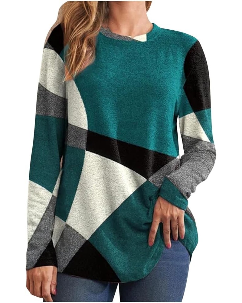 Long Sleeve Shirts for Women Color Block Patchwork Shirt Crewneck Loose Fit Blouse Plus Size Dressy Casual Tunic Tops 03clear...