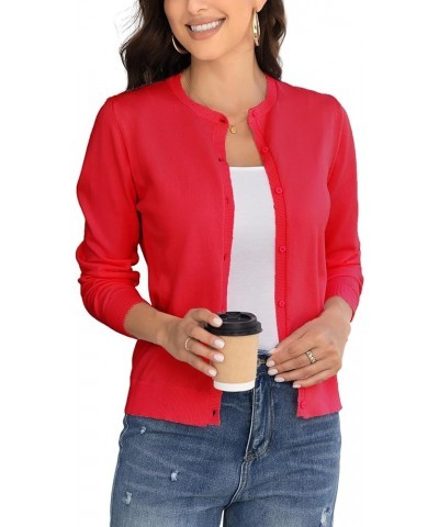 Women's Crew Neck Button Down Long Sleeve Cardigan for Women Classic Soft Knit Ladies Cardigan Sweater Coat Red $16.31 Sweaters