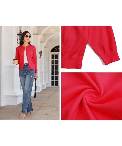 Women's Crew Neck Button Down Long Sleeve Cardigan for Women Classic Soft Knit Ladies Cardigan Sweater Coat Red $16.31 Sweaters