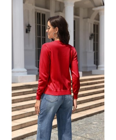 Women's Crew Neck Button Down Long Sleeve Cardigan for Women Classic Soft Knit Ladies Cardigan Sweater Coat Red $16.31 Sweaters