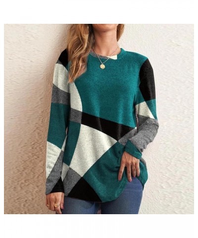 Long Sleeve Shirts for Women Color Block Patchwork Shirt Crewneck Loose Fit Blouse Plus Size Dressy Casual Tunic Tops 03clear...