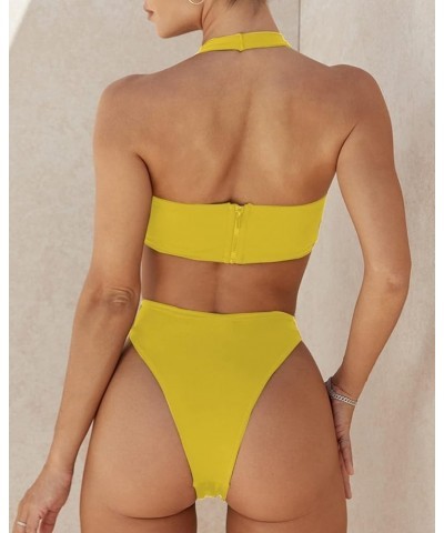 Women One Piece Swimsuits Sexy String Crisscross Bathing Suits High Cut Cutout Monokini Swimwear Yellow $9.66 Swimsuits