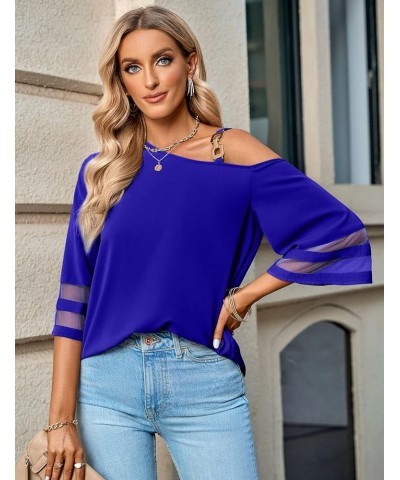 2023 Women Summer Solid Color Loose Fitting Chiffon Blouse 3/4 Bell Sleeve Flowy Shirts Dressy Casual Cute Summer Tops Royal ...