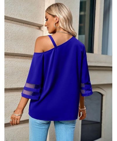 2023 Women Summer Solid Color Loose Fitting Chiffon Blouse 3/4 Bell Sleeve Flowy Shirts Dressy Casual Cute Summer Tops Royal ...