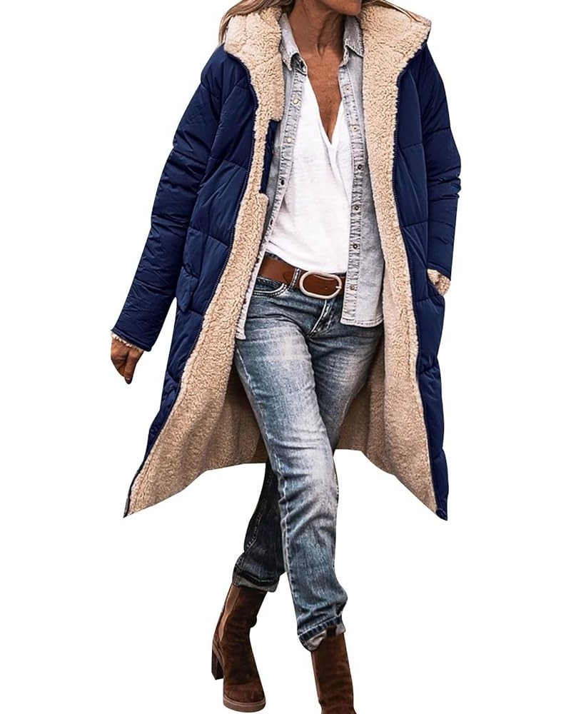 Women's Fleece Hoodie Long Coat 2023 Fashion Casual Zip Up Jacket With Pockets Winter Reversible Warm Outerwear A1-navy $27.2...