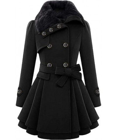 Women Winter Wool Blend Mid-Long Pea Coat Notch Double-Breasted Lapel Jacket Outwear Slim Trench Coat with Belt Black $23.21 ...