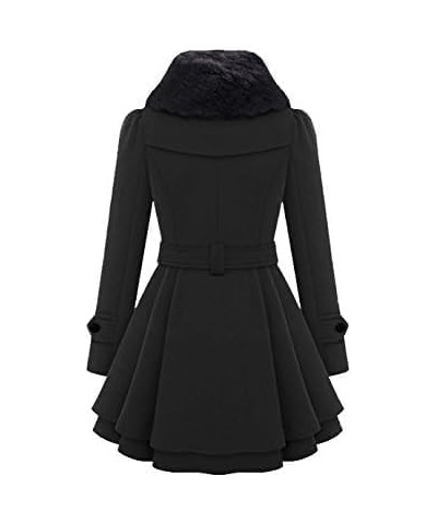 Women Winter Wool Blend Mid-Long Pea Coat Notch Double-Breasted Lapel Jacket Outwear Slim Trench Coat with Belt Black $23.21 ...