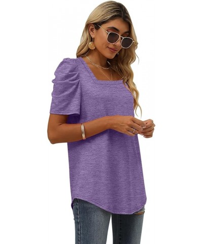 Women Shirts Square Neck Puff Sleeve Tops Casual Tshirts Flowy 06b-purple $9.79 T-Shirts