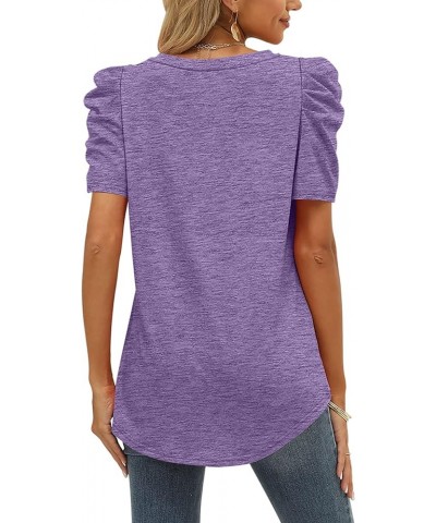 Women Shirts Square Neck Puff Sleeve Tops Casual Tshirts Flowy 06b-purple $9.79 T-Shirts