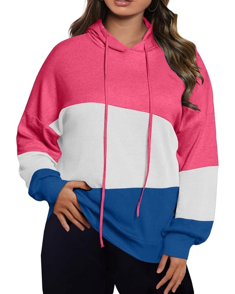 Women Plus Size Hoodies Sweatshirts Long Sleeve Colorblock Drawstring Hooded Tops(1X-5X) B Rose $22.19 Hoodies & Sweatshirts