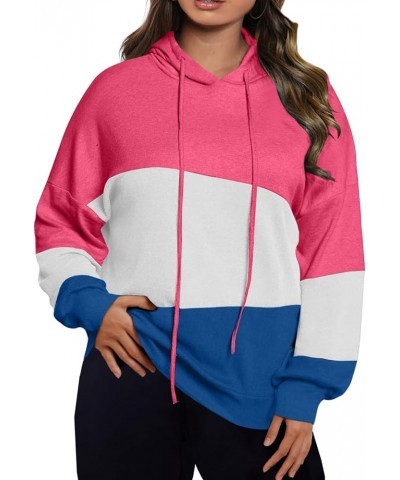 Women Plus Size Hoodies Sweatshirts Long Sleeve Colorblock Drawstring Hooded Tops(1X-5X) B Rose $22.19 Hoodies & Sweatshirts