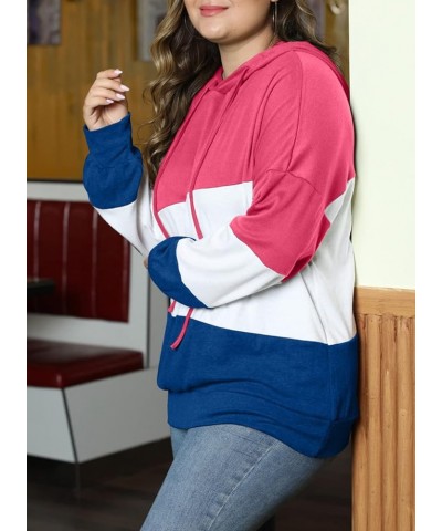 Women Plus Size Hoodies Sweatshirts Long Sleeve Colorblock Drawstring Hooded Tops(1X-5X) B Rose $22.19 Hoodies & Sweatshirts