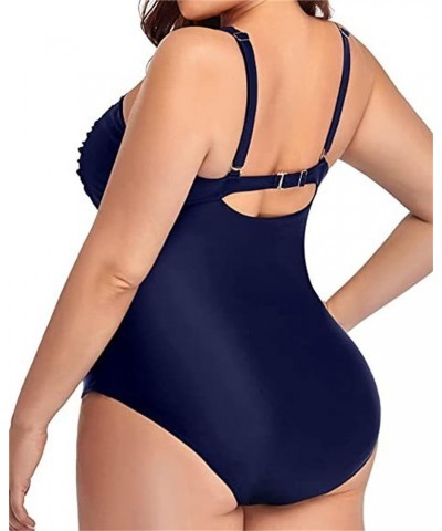 Plus Size Swimsuit for Women Tummy Control One Piece Swimwear V-Neck Slim Fit Beach Bathing Suit Solid Color Bikini Navy $10....