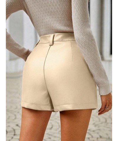 Women's PU Leather High Waisted Pleated Wide Leg Dressy Shorts with Pocket Solid Apricot $19.32 Shorts