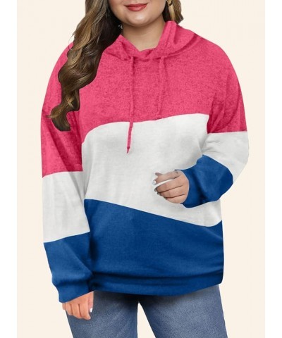 Women Plus Size Hoodies Sweatshirts Long Sleeve Colorblock Drawstring Hooded Tops(1X-5X) B Rose $22.19 Hoodies & Sweatshirts