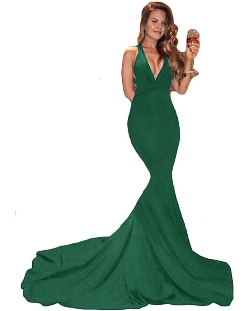 Women's V Neck Mermaid Prom Gown Backless Long Formal Evening Dress Green $36.45 Dresses