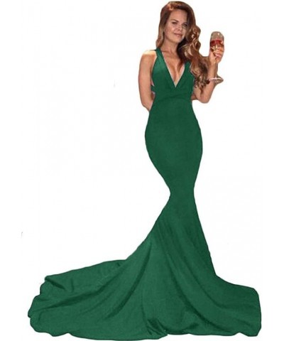 Women's V Neck Mermaid Prom Gown Backless Long Formal Evening Dress Green $36.45 Dresses