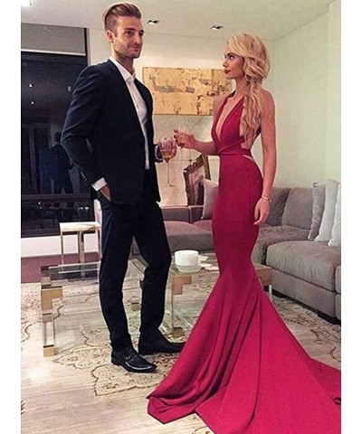 Women's V Neck Mermaid Prom Gown Backless Long Formal Evening Dress Green $36.45 Dresses