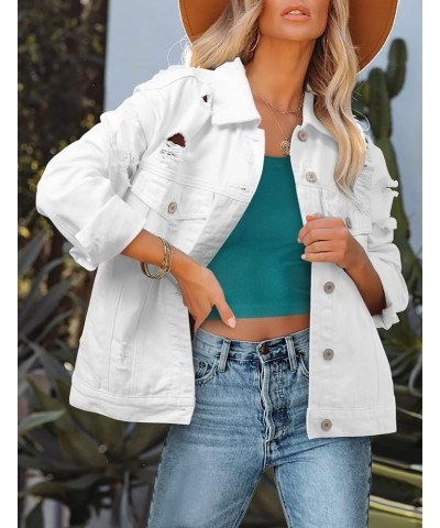 Women's Button Down Jean Jacket Regular Fit Long Sleeve Stretch Denim Jackets Coat with Pockets 03 White $14.70 Jackets