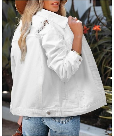 Women's Button Down Jean Jacket Regular Fit Long Sleeve Stretch Denim Jackets Coat with Pockets 03 White $14.70 Jackets