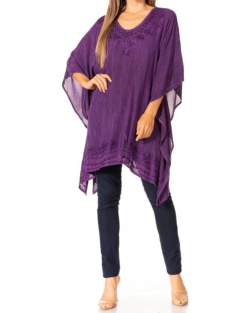 Wren Lightweight Circle Poncho Top Blouse With Detailed Embroidery A-purple $19.79 Blouses