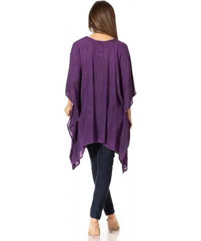 Wren Lightweight Circle Poncho Top Blouse With Detailed Embroidery A-purple $19.79 Blouses