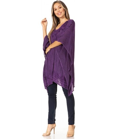 Wren Lightweight Circle Poncho Top Blouse With Detailed Embroidery A-purple $19.79 Blouses