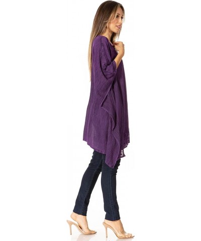 Wren Lightweight Circle Poncho Top Blouse With Detailed Embroidery A-purple $19.79 Blouses