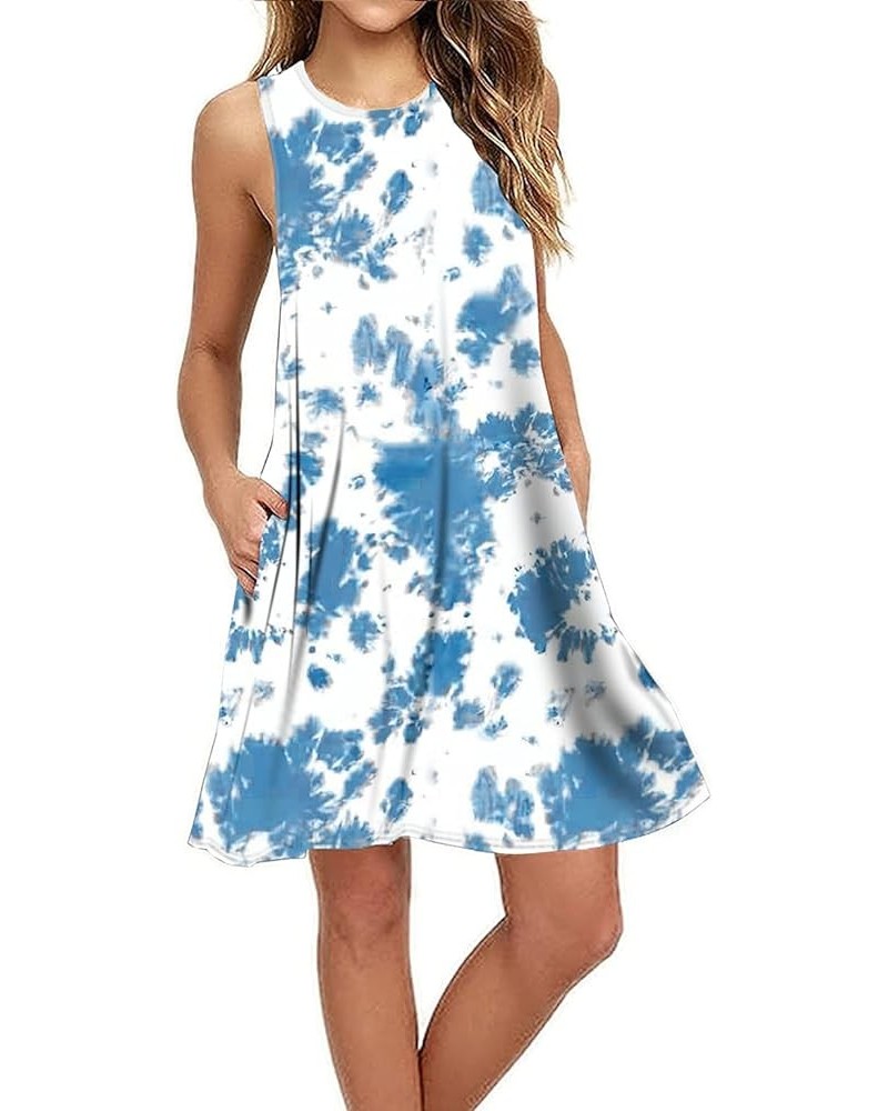 Women Summer Casual Swing T Shirt Dresses Beach Cover up Plain Tank Dress with Pockets Tie Dye Blue White $15.89 Dresses