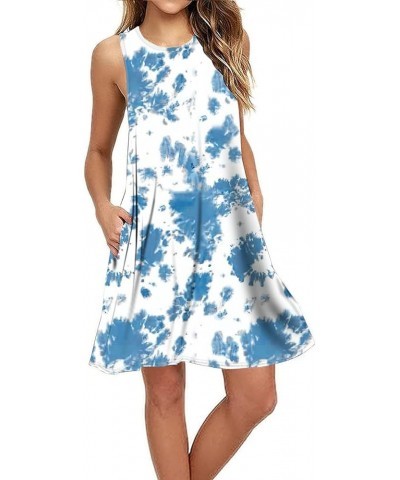 Women Summer Casual Swing T Shirt Dresses Beach Cover up Plain Tank Dress with Pockets Tie Dye Blue White $15.89 Dresses