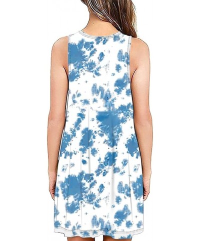 Women Summer Casual Swing T Shirt Dresses Beach Cover up Plain Tank Dress with Pockets Tie Dye Blue White $15.89 Dresses