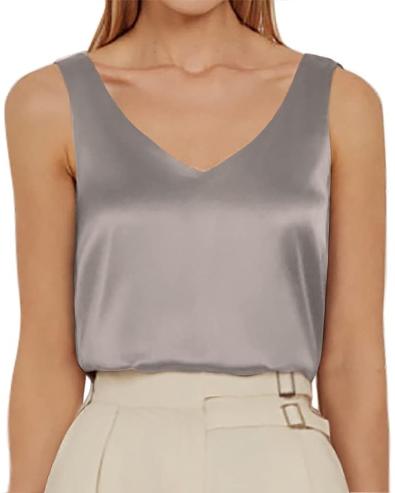 Sleeveless Satin Camisole for Women V Neck Silk Tank Top Casual Loose Blouse Light Grey $10.59 Tanks