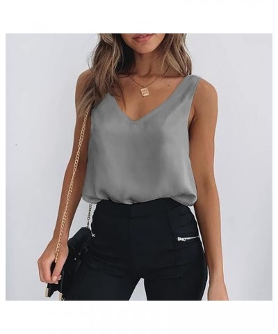 Sleeveless Satin Camisole for Women V Neck Silk Tank Top Casual Loose Blouse Light Grey $10.59 Tanks