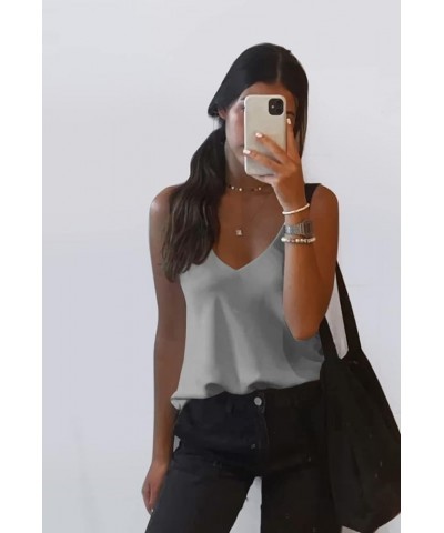 Sleeveless Satin Camisole for Women V Neck Silk Tank Top Casual Loose Blouse Light Grey $10.59 Tanks