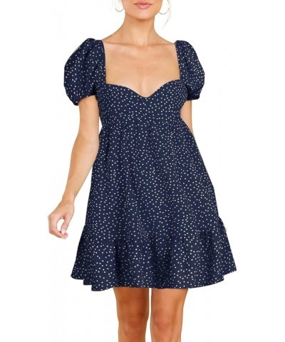 Women's 2024 Summer Dress,Square & Sweetheart Neck Dress Short Puff Sleeve A-Line Casual Mini Dress E: Polka Dot Dark Blue $1...