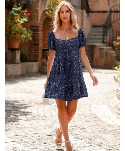 Women's 2024 Summer Dress,Square & Sweetheart Neck Dress Short Puff Sleeve A-Line Casual Mini Dress E: Polka Dot Dark Blue $1...