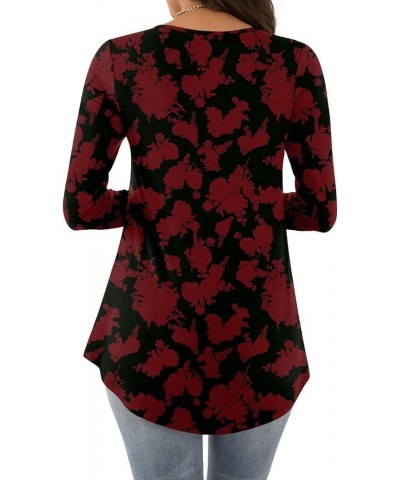 Womens Casual Loose Long Sleeves Tunic Tops Lace Panel Pleated T-shirts Blouses Long Sleeves Red Flowers + Long $11.59 Tops