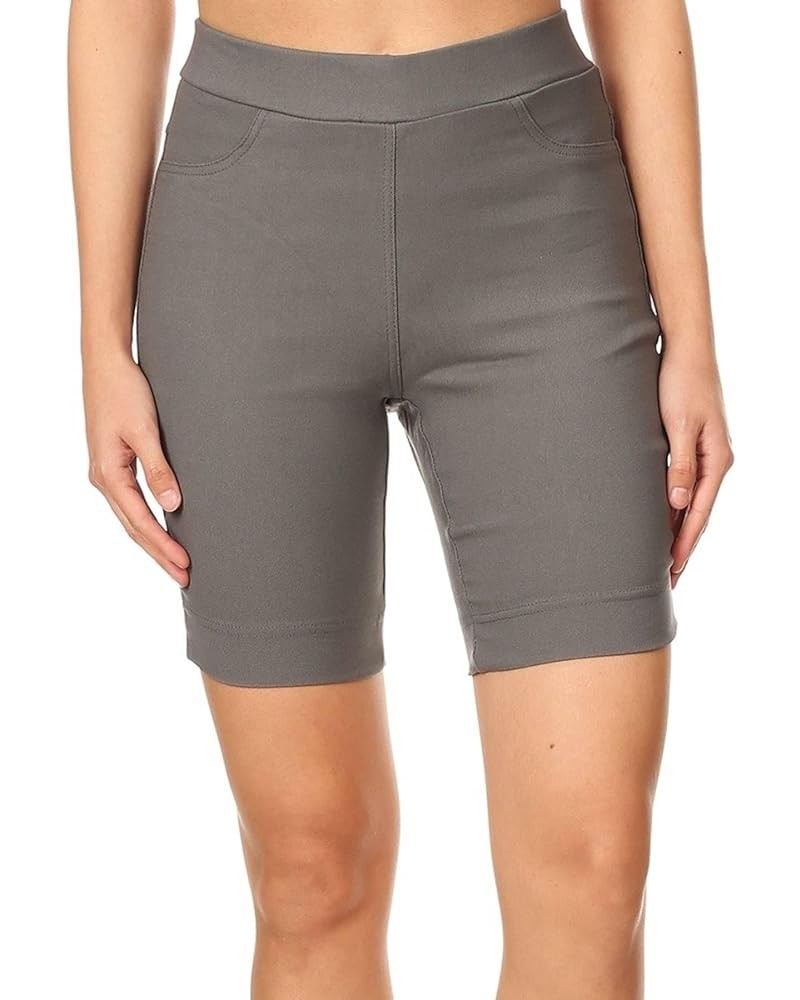 Bermuda Shorts for Women High Waist Pull On Stretch Jean Jeggings Knee Short with Slit Hem Charcoal Grey $9.49 Shorts