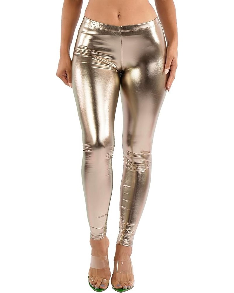 OFENTI Women's Metallic Shiny Leggings - High Waist Faux Leather Footless Tights Pants Wet Look Skinny Glamour Mocha $5.36 Le...