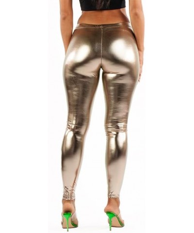 OFENTI Women's Metallic Shiny Leggings - High Waist Faux Leather Footless Tights Pants Wet Look Skinny Glamour Mocha $5.36 Le...