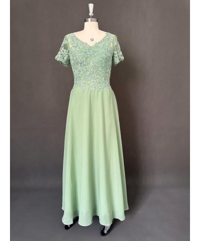 Mother of The Bride Dresses Tea Length Lace Appliques Chiffon Short Sleeve V Neck Formal Evening Dresses for Women Mint Green...